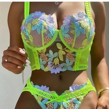 Embroidered Corset and Panty Set