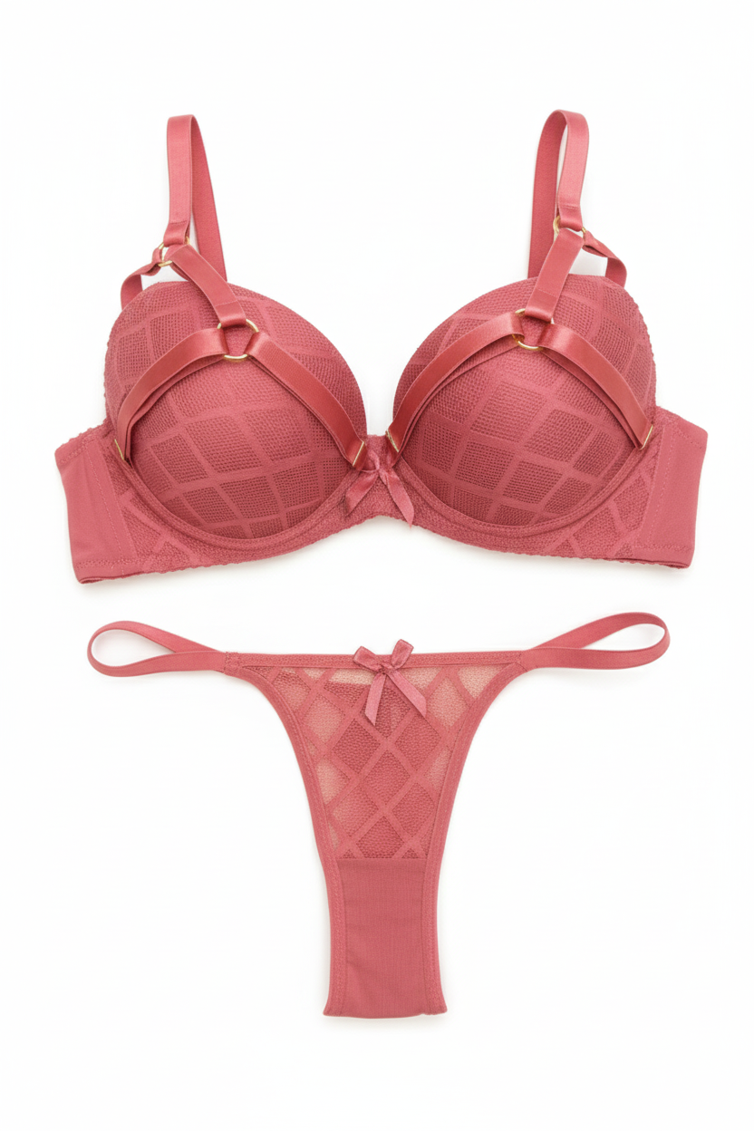 Luxury Teal Diamond Mesh Padded Bra Set