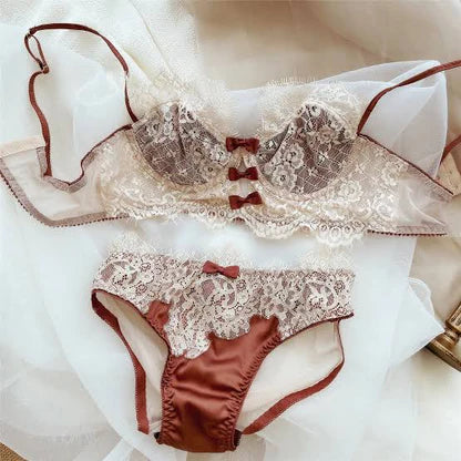 Three Bow Design Net Bra Set