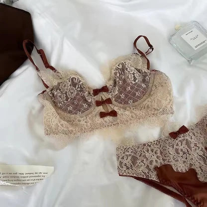 Three Bow Design Net Bra Set