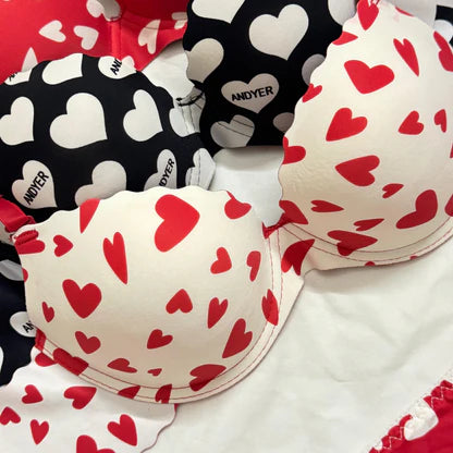 Heart Print Soft Bra Set♥️🤍🖤