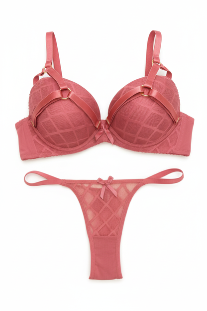 Luxury Teal Diamond Mesh Padded Bra Set