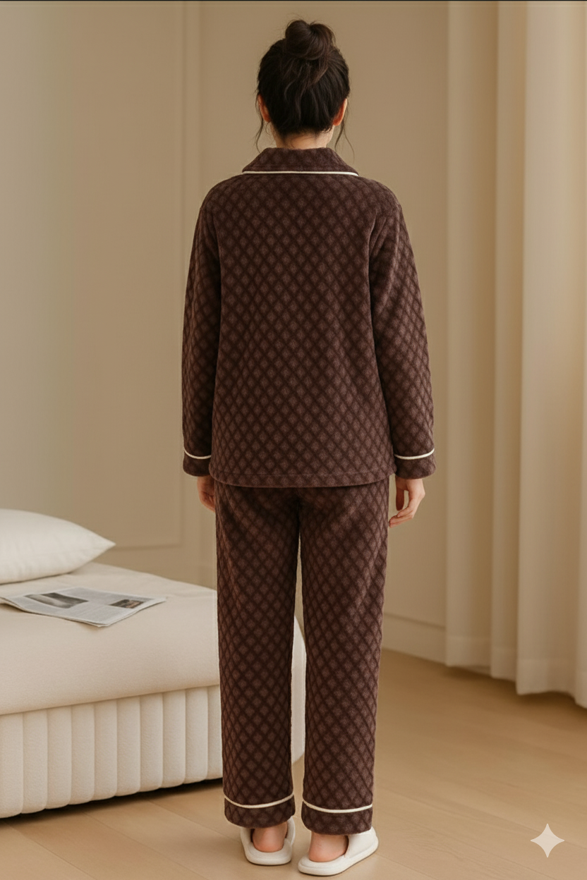 Chocolate Brown Diamond Quilted Fleece Pajama Set
