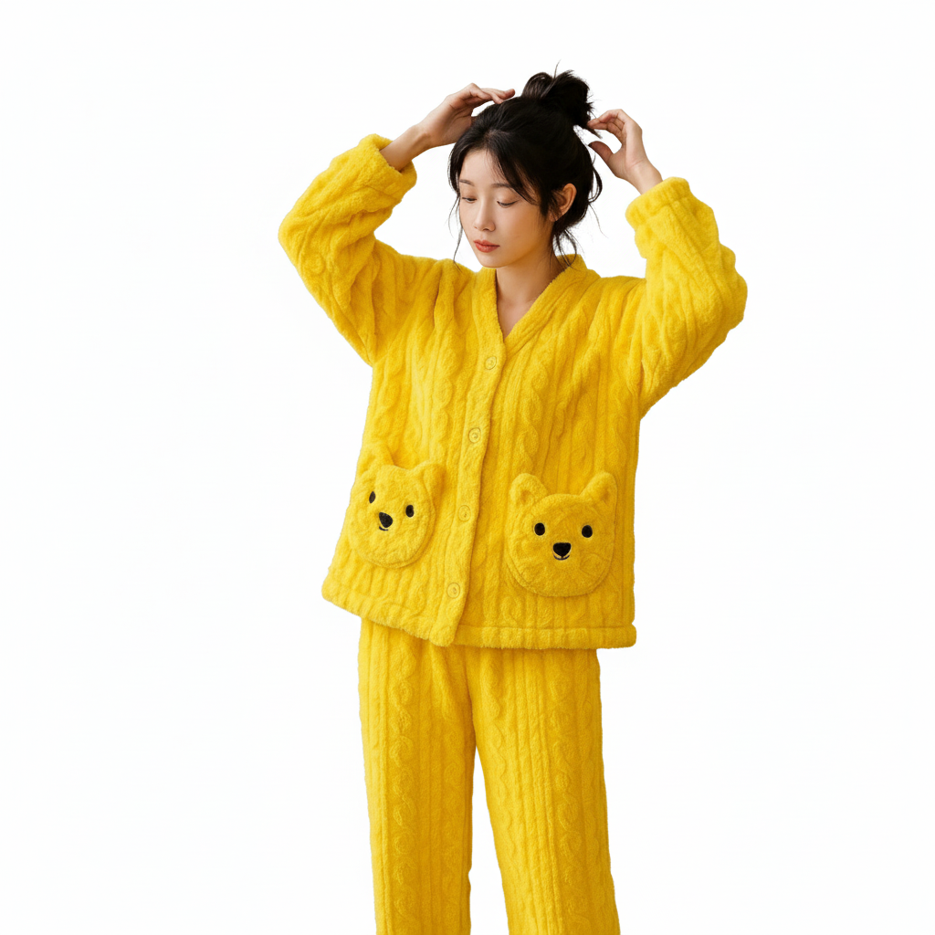 Ultra-Soft Plush Bear Pocket Pajama Set 🌙