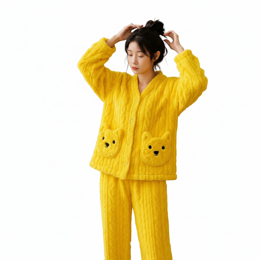 Ultra-Soft Plush Bear Pocket Pajama Set 🌙