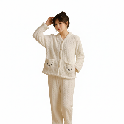 Ultra-Soft Plush Bear Pocket Pajama Set 🌙