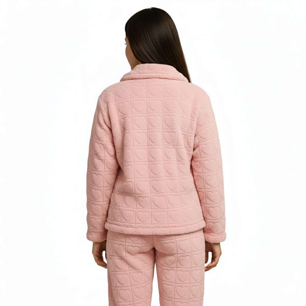 Plush Quilted Fleece Pajama Set - Zip-Up with Bear Pockets