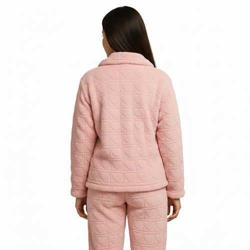 Plush Quilted Fleece Pajama Set - Zip-Up with Bear Pockets