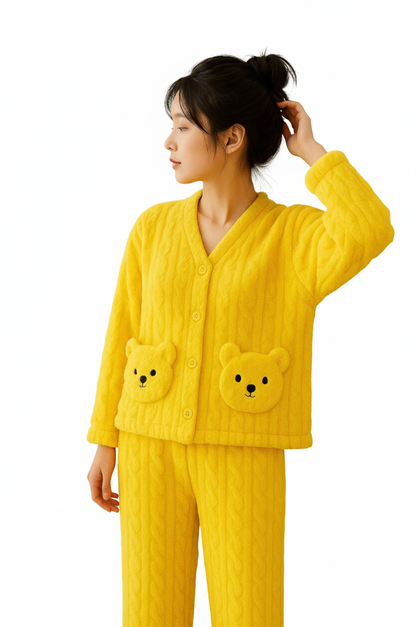 Ultra-Soft Plush Bear Pocket Pajama Set 🌙