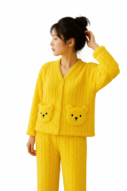 Ultra-Soft Plush Bear Pocket Pajama Set 🌙