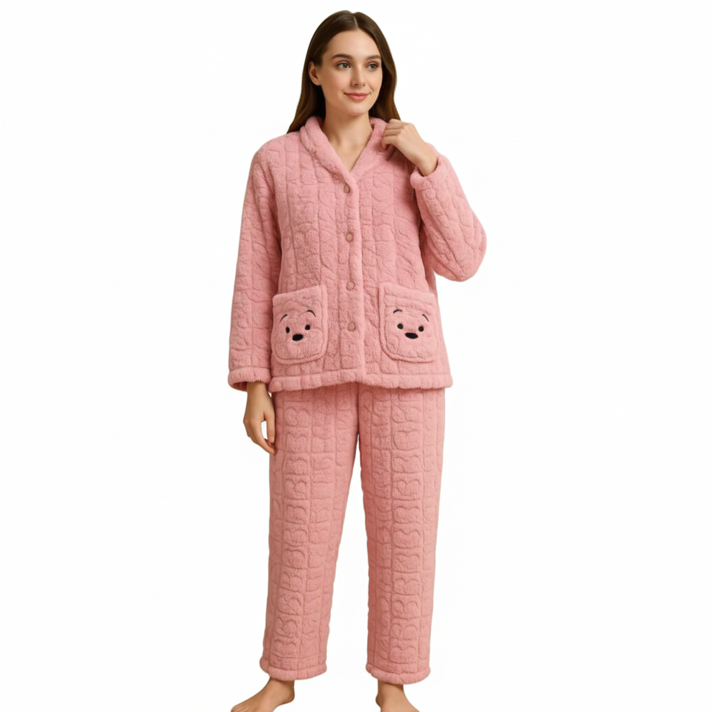 Ultra-Soft Plush Bear Pocket Pajama Set 🌙