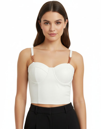 Faux Leather Chain Strap Corset Crop Top