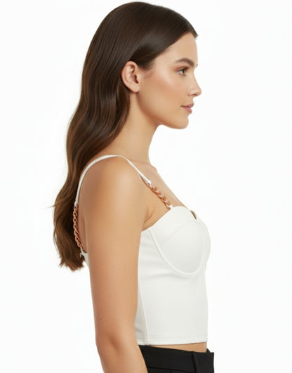 Faux Leather Chain Strap Corset Crop Top