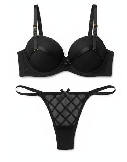 Luxury Teal Diamond Mesh Padded Bra Set