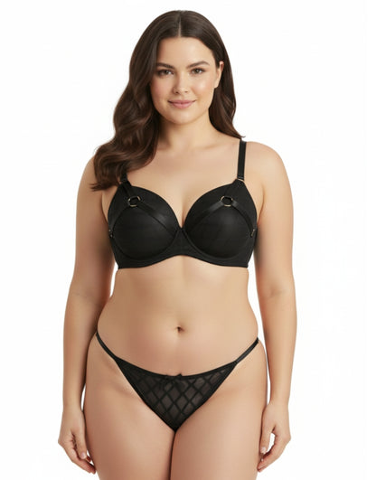 Luxury Teal Diamond Mesh Padded Bra Set