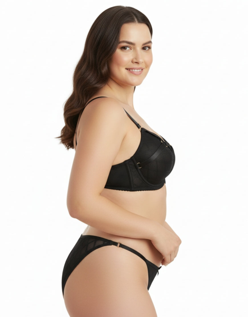 Luxury Teal Diamond Mesh Padded Bra Set