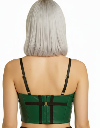 Faux Leather Chain Strap Corset Crop Top