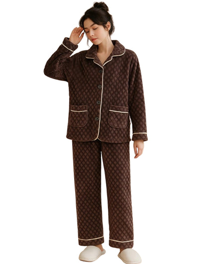 Chocolate Brown Diamond Quilted Fleece Pajama Set