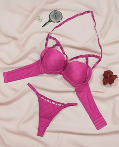 Hot Pink Cage Strap Push - Up Bra Set - LushFit