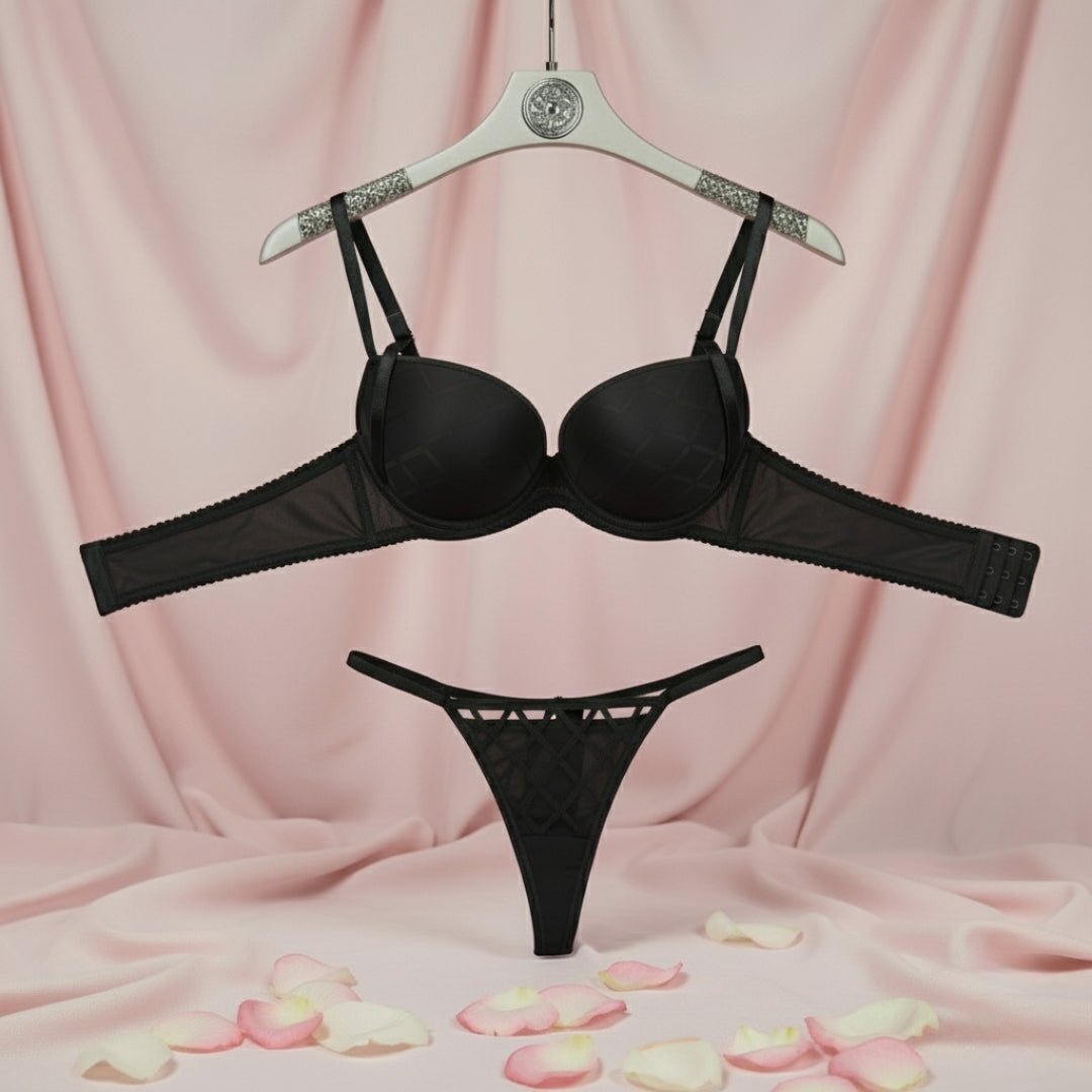 Luxury Black Lace Push - Up Bra & Panty Set - LushFit