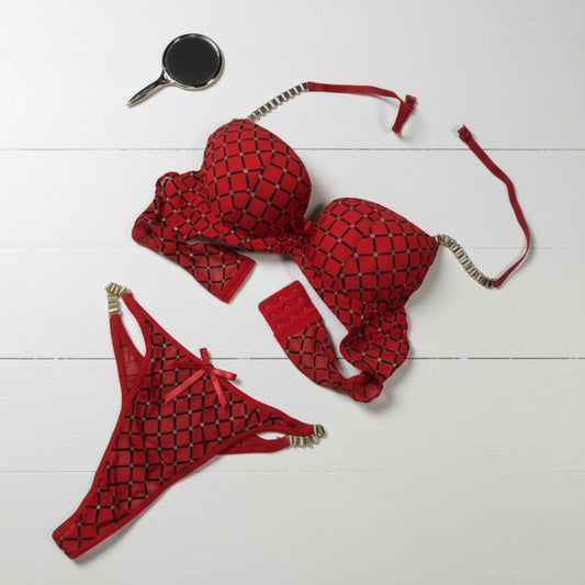 ❤️ Red Passion Mesh Bra & Thong Set – Cage Strap Lingerie - LushFit