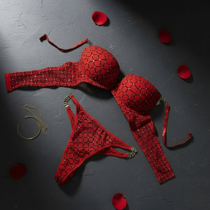 ❤️ Red Passion Mesh Bra & Thong Set – Cage Strap Lingerie - LushFit