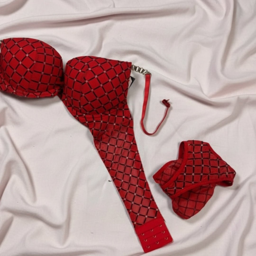 ❤️ Red Passion Mesh Bra & Thong Set – Cage Strap Lingerie - LushFit