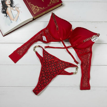❤️ Red Passion Mesh Bra & Thong Set – Cage Strap Lingerie - LushFit